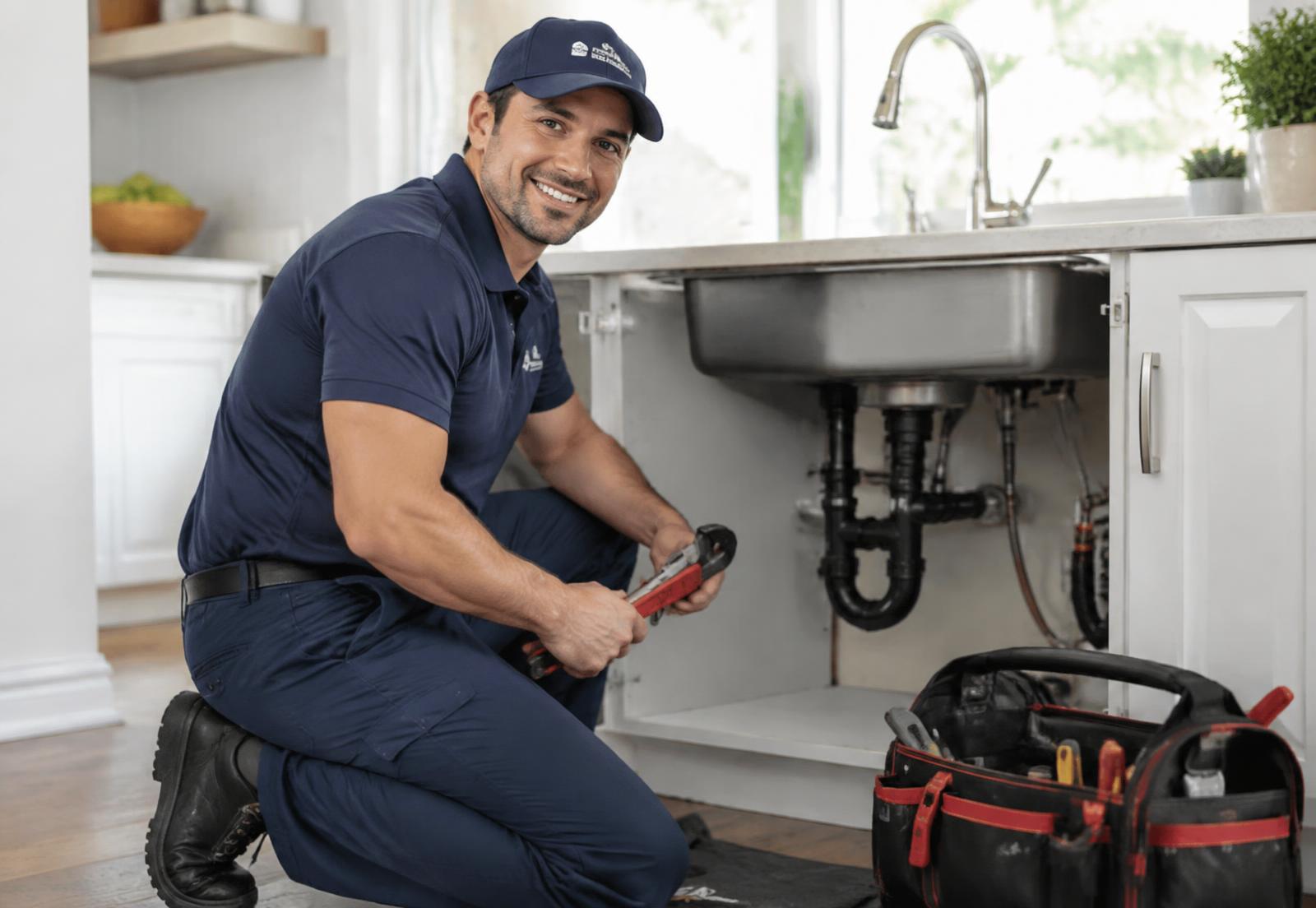 Licensed plumber repairing a kitchen sink